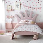 happybeds Kids Pink Velvet Bed, Princess Pastel Pink Upholstered Children's Theme Bed - 3ft UK Single (90 x 190 cm)