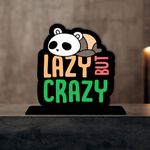 Giftplease Wooden Idols and Figurine Lazy But Crazy Quotes Table Decoration for Office Desk | Home Decor Item | Living Room | Modern Art Wood Showpiece Gift Item (TP-54)