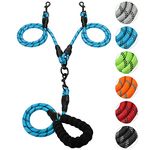 Double Dog Leash Reflective Detachable Coupler and Tangle Free, Support add to Multiple Rope Leash Control with Padded Handle for Large and Medium Dogs Walking (Light Blue, Double Leash)