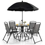 Tangkula 6 Piece Folding Patio Dining Set, Outdoor Table Chair Set for 4, 31.5” Round Table & 4 Folding Chairs, Patio Tiltable Umbrella Included, Indoor Outdoor Table Chair Set for Poolside, Balcony