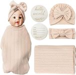 PEIPEIWU Baby Blankets, Security Blanket for Babies - Swaddle Adjustable Wearable Blanket, Newborn Accessories Set with Wooden Birth Announcement Card, Baby Blankets for Girls&Boys(Light Brown)