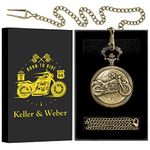 Keller & Weber Vintage Motorcycle Pocket Watches for Men, Pocket Watch with Chain, Gifts for Men, Birthday Gifts, Gift Box and Card