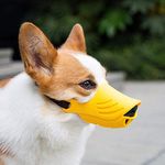 Dog Muzzle, Soft Duck Silicone Mouth Cover with Adjustable Strap for Small Medium Dogs, Best to Prevent Barking, Biting, and Chewing(Yellow,L)
