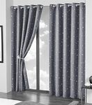 Olivia Rocco Blackout Curtain Pair Glow In The Dark Black Out Curtains Thermal With Eyelets Ring Top Window Treatment Kids Nursery Bedroom, 66 x 54 Grey Stars