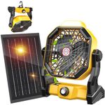 10400mAh Solar fan, Camping Fan with Solar Panel, 7W Rechargeable Solar Powered Fan for Outside, LED Lantern, Stepless Speed and Quiet Battery Operated Tent Fan for Picnic, Barbecue, Fishing, Travel