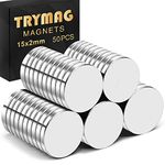 TRYMAG 50Pcs Strong Neodymium Magnets, 15 x 2mm Small Round Rare Earth Magnets Neodymium Disc Fridge Magnets for Crafts, Whiteboard, Scientific Models, Dry Erase Board, Office Magnets