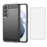 Asuwish Phone Case for Samsung Galaxy S22 Plus 5G with Tempered Glass Screen Protector Cover and Cell Accessories Soft TPU Silicone Slim S22+5G S22plus 22S + S 22 22+ Carbon Fiber Women Men Navy Black