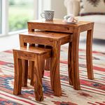 GP CRAFT Solid Sheesham Wood Nesting Table Set | Wooden Stools, Bed, Sofa Side Table, Coffee & Beverages Table for Home, Office, Bed & Living Room - Honey Finish (Set of 3)