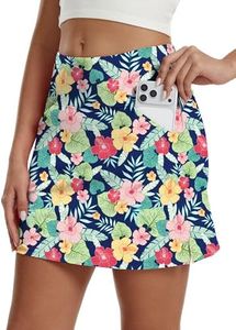 M MOTEEPI Skirts for Women High Waist Athletic Golf Tennis Skorts Built-in Shorts with Pockets Pickleball Running Summer Hawaii Blossom M
