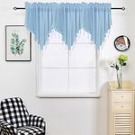 LeLehome Sheer Voile Ascot Curtain Valance with Beaded Tassel Rod Pocket Drapes Window Treatment 1 Panel for Living Room Bedroom Kitchen Cafe Home Decor (3, Blue)