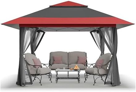 CROWN SHADES 13x13 Pop Up Gazebo, Canopy Tent, Gazebos on Clearance - Outdoor Gazebo for Backyard & Patio Furniture - Carpa Pop Up Tent with Wheeled STO-N-Go Cover Bag (Red & Grey)
