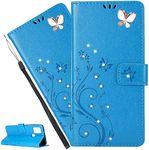 LEMAXELERS For Samsung Galaxy Z Fold 4 Case,Galaxy Z Fold 4 Cover Diamond Glitter Butterfly Flower Embossed PU Leather Flip Wallet Case Magnetic Stand Card Slot Folio Case for Galaxy Z Fold 4,GH Blue