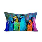 Hopyeer Oil Painting Adorable Parrots Throw Lumber Pillow Cushion Cover Colorful Cute Birds Pattern Cotton Linen Pillow Covers Home Decor Pillowcase 12x20Inch for Sofa Chair Couch Bed (PA-Parrots)