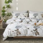 Wake In Cloud - Floral Duvet Cover Set, Botanical Flowers Pattern Printed, Soft Microfiber Bedding (3pcs, Queen Size)