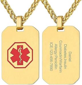 Chapa Militar Acero Inoxidable 316L para Hombres Cruz Roja Medical de Socorro Collares Rectangulares Dorados con Nombres Personalizados para Enfermos Ancianos Niños Joyerías Modernas de Amigos
