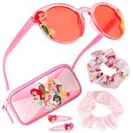 Disney Girls UV Protection Sunglasses, Case and Hair Accessories Set Girls Gifts (Pink Princesses)