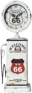 Lily's Home Old Fashioned Route 66 Gas Pump Mantle Clock, Silent-Non-Ticking with Quartz Movement, Makes an Ideal Gift for Antique Sign Collectors, White (13 1/2" x 4 3/4")