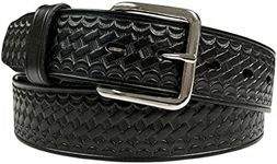 Utility Uniform Work Belt w/Simple Single Prong Buckle One Piece Full Grain Leather Basketweave Embossed Belt 1-1/2"(38mm) Wide (Black, 32)