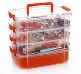 KRYLAR-Stackable Plastic Craft Storage Containers Plastic Storage Organizer Bin with 1 Tray | Arts Crafts Supplies | Jewelry Making Storage Box | Portable Sewing Box Organizer.