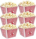 Hedume 6 Pack Popcorn Containers, Plastic Movie Theater Style Popcorn Container Set, Red & White Striped Classic Popcorn Boxes for Movie Night, Reusable (Square, 9" x 9" x 6")