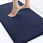 smiry Chenille Bath Mat, 40 x 60 cm, Non-Slip Super Absorbent Bathroom Mat Extra Soft Fluffy Bath Mats for Bathroom Thick Machine Washable Bathroom Floor Mats Rugs, Navy Blue