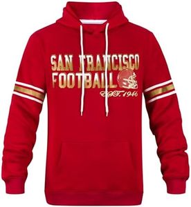 Simapak Mens City Football Athletic Fleece Hoodies Pullover Stripes Sweatshirts - Red & Golden (Size: M)