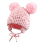 JANGANNSA Winter Baby Girls Beanie Infant Toddler Warm Hat for Boys Knitted Baby Beanies with Pompom(Pink, M)