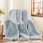 MINGPINHUIUS Luxury Thick Faux Fur Mink Cashmere Throw Blanket, Super Heavy Warm Cozy Blankets for Couch Bed Sofa, Elegant Soft Reversible Fuzzy Mink Blanket for Living Room Bedroom, Light Grey