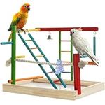 Navaris Wooden Parrot 2-Tier Playpen - Vibrant Budgie Playground with Parrot Stand Ladder Toys and Accessories - Bird Play Stand - Budgie Perch for Fun