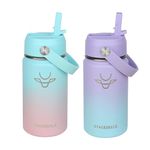 STACEGEELE Kids Insulated Water Bottle with Straw Kids Stainless Steel Water Bottle for School Kids Metal Water Bottles for Boys Girls Double Wall Vacuum Leak Proof BPA Free(2 Pack, Cream)