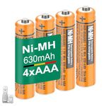 AAA Ni-MH Rechargeable HHR-65AAABU Battery 1.2V 630mAh Replacement Low Self Discharge Lasting Power Recharge Battery for Panasonic Cordless Phone,Remote Controls, Electronics