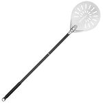 BEZORR Pizza Turning Peel 8 Inch, Perforated Pizza Peel, Anodized Aluminum Pizza Paddle with 57cm Non-Slip Heat Resistant Handle,Perforated Long Pizza Paddle for Homemade Pizza and Bread