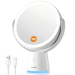 Auxmir Makeup Mirror with Lights, 10X/1X Double Sided Magnifying Mirror with 5 Brightness, 2500mAh USB Rechargeable Mirrors, 360° Rotating Vanity Mirror for Dressing Table, Bathroom, Bedroom, Desk