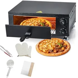 Commercial Electric Pizza Oven, 12 Inch Stainless Steel Countertop Pizza Maker with 60-Min Timer, for Pizzeria, Food Truck, Home Kitchen, Black