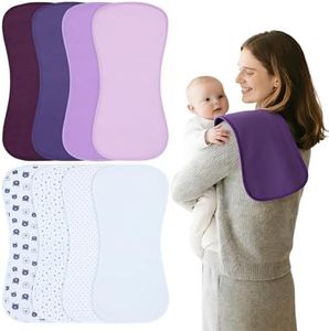 Benoxine Waterproof Baby Burp Cloths 8-Pack - 4-Layer Super Absorbent Fabric, Extra Soft Plush Spit Up Rags for Newborns Infants, Unisex for Baby Boy Girl, Milk Spit Up Infant Towels