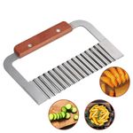 JJOnlineStore - Stainless Steel Wooden Handle Potato Chip Cutter, Vegetable Wavy Cutter, Cooking Hand Tool Crinkle Cutter, 18x12 cm