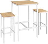 VASAGLE Bar Table and Chairs Set, Square Bar Table with 2 Bar Stools, Dining Pub Bar Table Set for 2, Space Saving for Kitchen Breakfast, Living Room, Party Room, Golden Oak and Cloud White