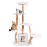 COSTWAY Wooden Cat Tree, Multi-Layer Cat Tower with Jute Scratching Posts & Top Perch, Modern Cat Activity Center for Indoor Cats Kittens (68 x 58 x 168cm)