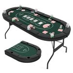 Goplus 72” Poker Table Foldable, 8 Players Card Board Game Table w/Deep Metal Cup Holders, Casino Grade Felt, Portable Folding Oval Blackjack Table for Texas Holdem, No Assembly Required (Green)