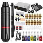 HAWINK Tattoo Pen Machine Kit Rotary Complete Tattoo Set with 20Pcs Cartridges Needles Power Supply Tattoo Ink, Tattoo Kit for Beginners and Tattoo Artists Black EKP28-1