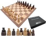 Luxury Isle of Lewis Chess Set - Weighted and Felted - 15.75" Walnut & Maple Veneer Board with Rubber Protectors - Includes Rules, Isle of Lewis Leaflet & Cleaning Cloth