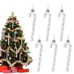 13cm Silver White Candy Cane Christmas Decoration,6pcs Christmas Glitter Candy Cane,Xmas Tree Pendant Hanging Ornaments Plastic Candy Cane for Christmas Tree Decorations,Holiday New Year Party Decor