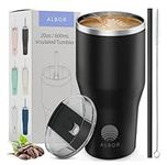 ALBOR Travel Mug with Handle Stainless Steel 20 oz/600ml - Insulated Thermal Mug with Handle - Thermal Cup for Hot Drinks - Insulated Cup - Tumbler with Straw and Lid and Handle - Black