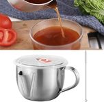 LATRAT Grease Separator Jug, Stainless Steel Sauce Jug, Multi-Purpose Fat Separator with Lid and Brush, Kitchen Fat Separator Can Be Heated on Induction Cooker, 1 L