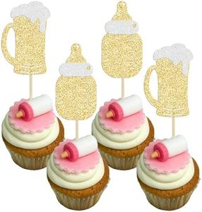 24 Pack Baby Bottle Beer Mug Cupcake Toppers Gold Glitter Baby Bottle Cupcake Picks Cheers Celebrating Baby Shower Birthday Party Cake Decorations Supplies