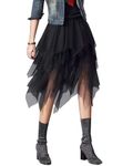 Tulle Skirts for Women 3 Layered High Low Asymmetrical Midi Length Elastic Waist Mesh Tutu Skirt, #1 Black, One Size