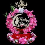 THE BRIDE MADE Engagement Ring Platter 2 Holder Box Tray, Acrylic Customized Bride Groom Name 1 Hoop Flowers Decorative Wedding Ceremony Gift Thali Wood(10X10X10 Inch) Pink