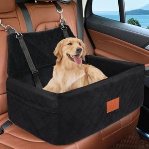 HEGCOIIE Dog Car Seat for Medium/Large Dogs, Washable Pet Car Seat for Dogs Under 55 lbs or 2 Small, Detachable Dog Bed for Backseat with 2 Safety Leashes & Storage Pockets