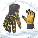 Vgo 1Pair 0°C/32°F Winter Work Gloves. Pig Leather Work Gloves Men, 3M Thinsulate Lined Anti-Impact Gloves, Leather Insulated Gloves for Men, Abrasion resistance(M,Gray,PA7756FLWP)