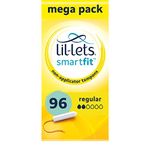 Lil-Lets Non-Applicator Regular Tampons X 96, (6 Packs of 16 Tampons), For Light to Medium Flow, 2 Droplets, Plant-Based, SmartFit™ Non-App Tampon